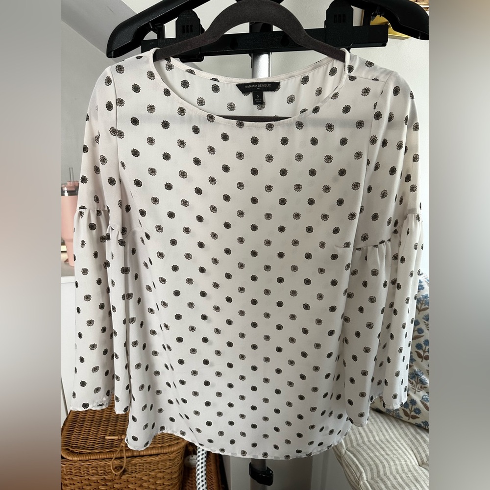Banana Republic White Blouse with Black Polka Dots